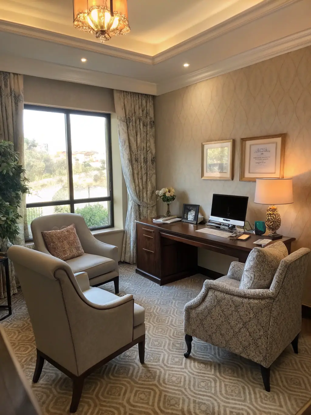 A serene consultation room with natural elements like plants and soft lighting, emphasizing holistic healing. Used to represent Evolutionary Naturopathy.